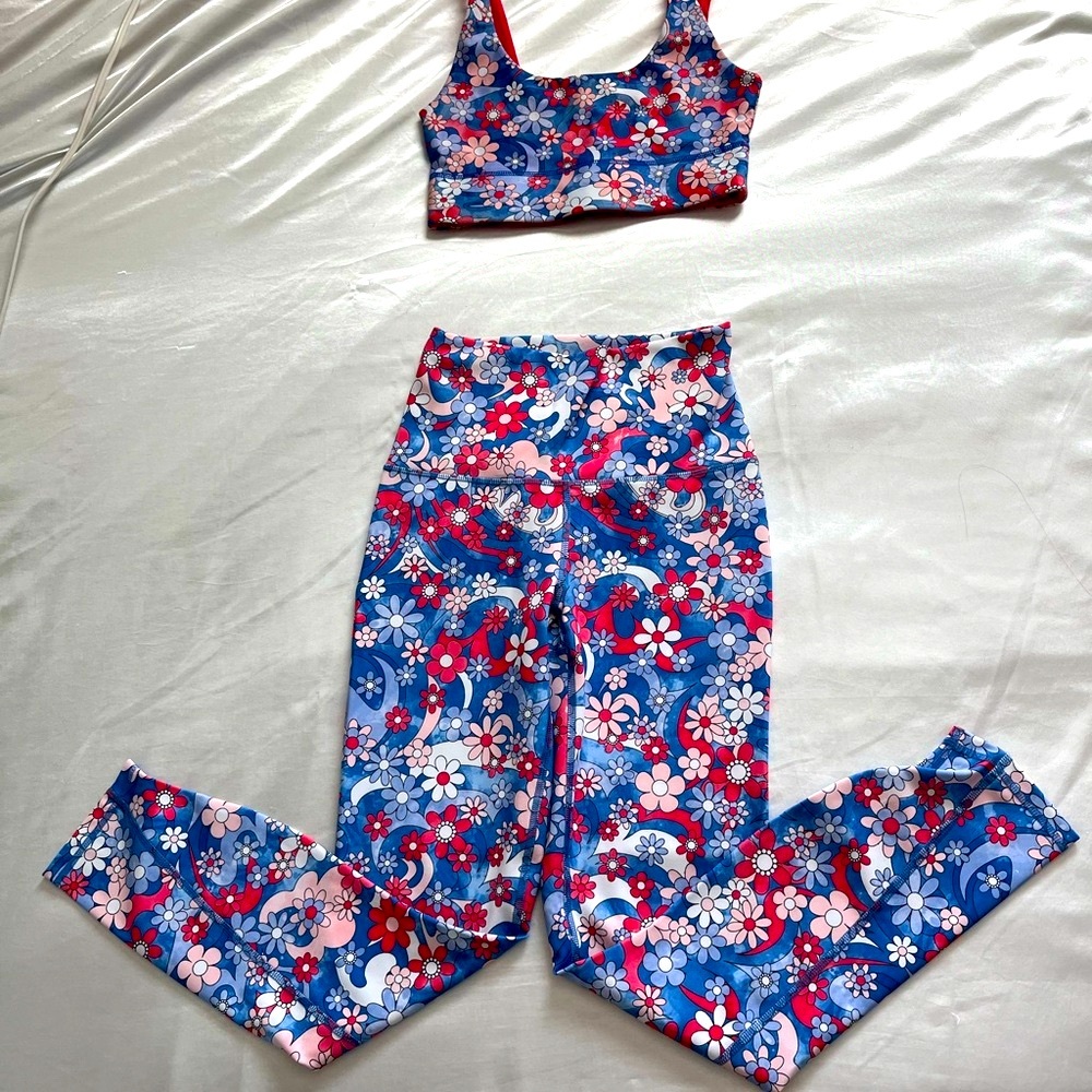 New Fabletics floral legging set with sports bra Powerhold xxs/xs